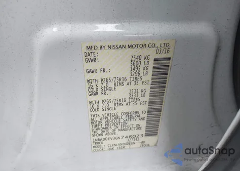 2016 Nissan Frontier Pro-4X/S/Sl/Sv z USA, uszkodzony, nr VIN 1N6AD0EV3GN748023